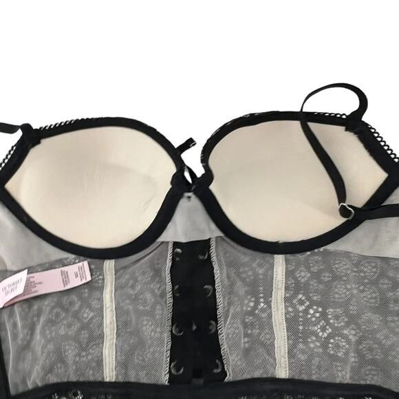 Victoria's Secret Very Sexy Lined Demi Bra Black Lace Corset Zip Back 32C - Picture 3 of 7